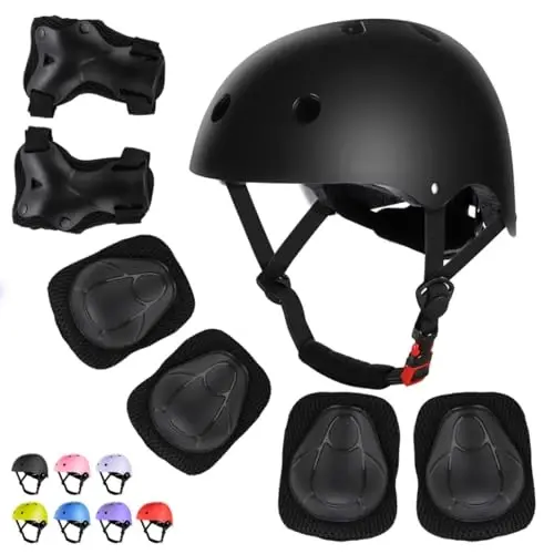WayEee Kids Bike Helmet Set Knee Pads Adjustable Protective Gear, 3-14 Age | 7pcs skateboard set with knee pads elbow pads wrist guards double size sport cycling bike roller skating scooter boys girls 