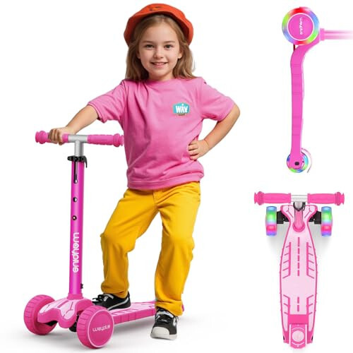 WAYPLUS 3 Wheel Scooter for Kids Ages 3+, 25mm Extra Thick Deck & Light Up Wheels for Kids Ages 3-5, 5-7. 4 Levels Adjustable Heights, Three Wheel Scooter for Kids Ages 8-12, Max Load 180LBS - 1