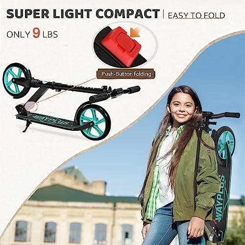 WAYPLUS Kick Scooter for Ages 6+, Kid, Teens & Adults. Max Load 240 LBS. Foldable, Lightweight, 8IN Big Wheels for Kids, Teen and Adults, 4 Adjustable Levels. Bearing ABEC9 - 2