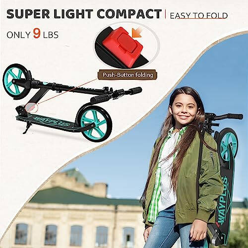 WAYPLUS Kick Scooter for Ages 6+, Kid, Teens & Adults. Max Load 240 LBS. Foldable, Lightweight, 8IN Big Wheels for Kids, Teen and Adults, 4 Adjustable Levels. Bearing ABEC9 - 2