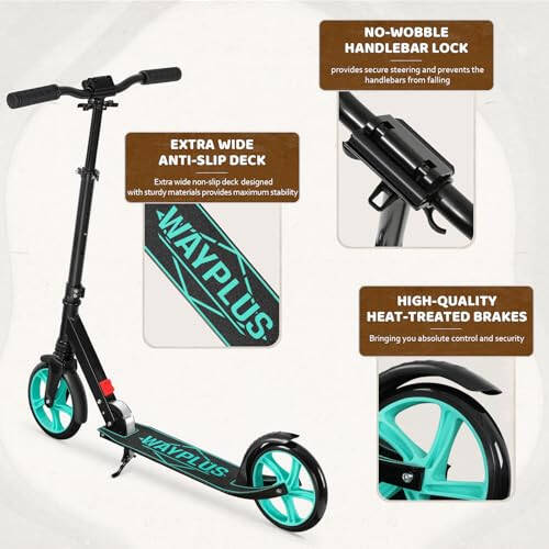 WAYPLUS Kick Scooter for Ages 6+, Kid, Teens & Adults. Max Load 240 LBS. Foldable, Lightweight, 8IN Big Wheels for Kids, Teen and Adults, 4 Adjustable Levels. Bearing ABEC9 - 6