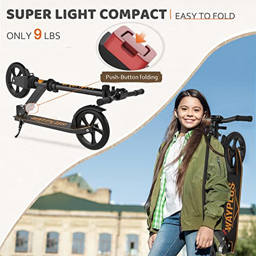 WAYPLUS Kick Scooter for Ages 6+, Kid, Teens & Adults. Max Load 240 LBS. Foldable, Lightweight, 8IN Big Wheels for Kids, Teen and Adults, 4 Adjustable Levels. Bearing ABEC9 - 3