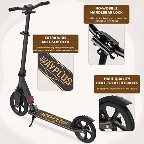 WAYPLUS Kick Scooter for Ages 6+, Kid, Teens & Adults. Max Load 240 LBS. Foldable, Lightweight, 8IN Big Wheels for Kids, Teen and Adults, 4 Adjustable Levels. Bearing ABEC9 - 5