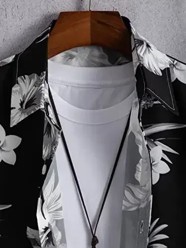 WDIRARA Men's Button Up Short Sleeve Cat Print Beachwear Striped Pocket Hawaiian Shirt Casual Collar Top - 3