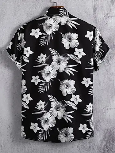 WDIRARA Men's Button Up Short Sleeve Cat Print Beachwear Striped Pocket Hawaiian Shirt Casual Collar Top - 2