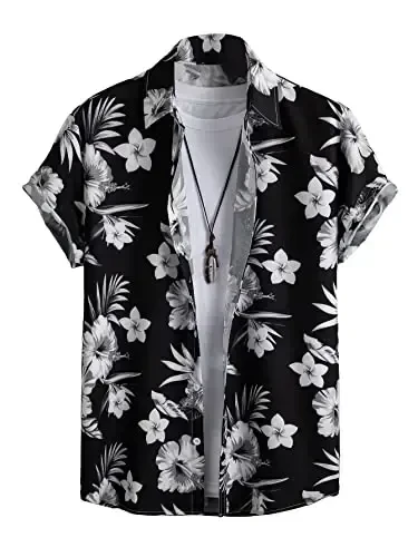 WDIRARA Men's Button Up Short Sleeve Cat Print Beachwear Striped Pocket Hawaiian Shirt Casual Collar Top - WDIRARA
