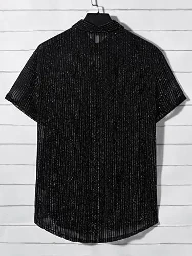 WDIRARA Men's Button Up Short Sleeve Cat Print Beachwear Striped Pocket Hawaiian Shirt Casual Collar Top - MODAZONE (1)