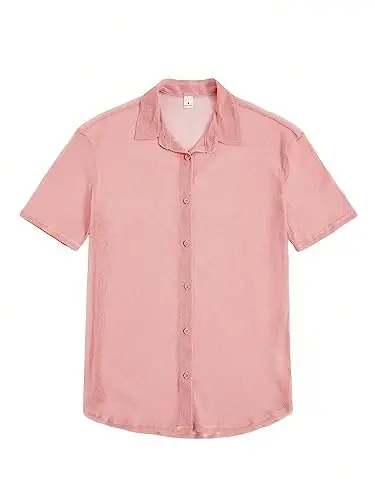 WDIRARA Men's Button Up Short Sleeve Cat Print Beachwear Striped Pocket Hawaiian Shirt Casual Collar Top 