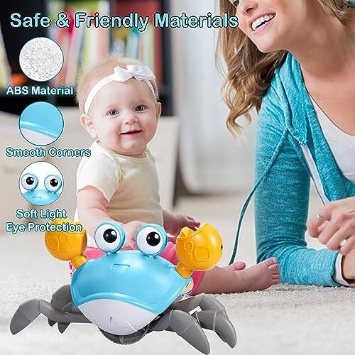 WDQT Crawling Crab Baby Toy-Gifts Infant Tummy Time Toys Build in Rechargeable Battery,Baby Toys with Music and LED Light for 0-6 6-12 1-3 4+ Year Old Boys Girls Toddler（Blue） - 2