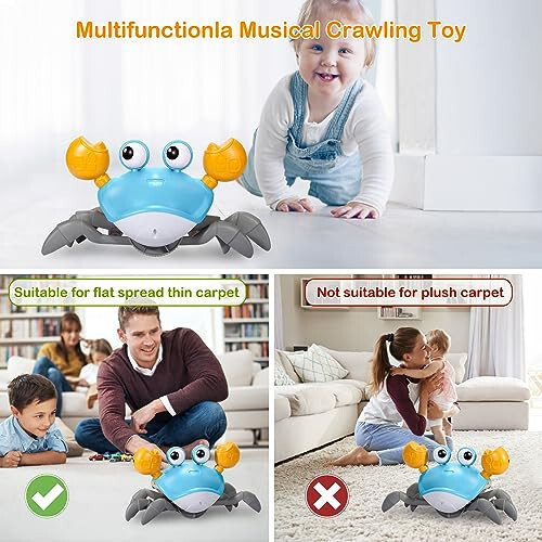 WDQT Crawling Crab Baby Toy-Gifts Infant Tummy Time Toys Build in Rechargeable Battery,Baby Toys with Music and LED Light for 0-6 6-12 1-3 4+ Year Old Boys Girls Toddler（Blue） - 3