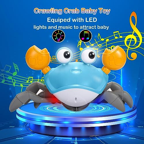 WDQT Crawling Crab Baby Toy-Gifts Infant Tummy Time Toys Build in Rechargeable Battery,Baby Toys with Music and LED Light for 0-6 6-12 1-3 4+ Year Old Boys Girls Toddler（Blue） - 4