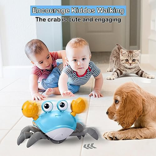 WDQT Crawling Crab Baby Toy-Gifts Infant Tummy Time Toys Build in Rechargeable Battery,Baby Toys with Music and LED Light for 0-6 6-12 1-3 4+ Year Old Boys Girls Toddler（Blue） - 7