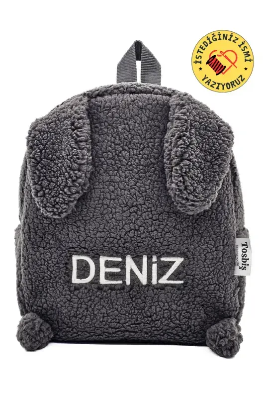 [ WE ARE WRITING THE NAME YOU WANT WITH EMBROIDERY ] Rabbit Anthracite 0-8 Years Old Children's Backpack, Kindergarten - Nursery - Gray - 1