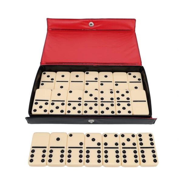 WE Games Classic Double 6 domino toʻplami - Vinil gʻilofli fil suyagi rangli toshlar - Oila va kattalar uchun mukammal oʻyin - Ajoyib sayohat oʻyini - 11