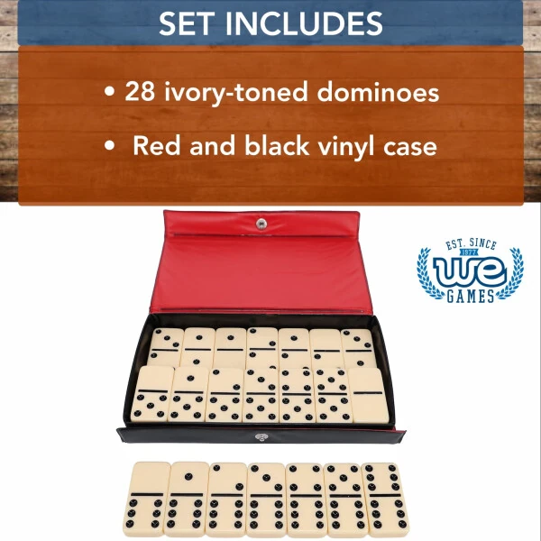 WE Games Classic Double 6 Dominoes Set - Ivory Colored Tiles with Vinyl Case - Perfect Game for Families and Adults - Great Travel Game - 3