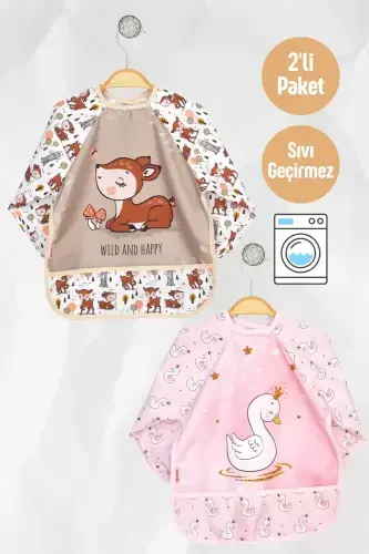 Wearable Sleeved Bib 0-2 Years (SWAN-ROE DEER) - 1