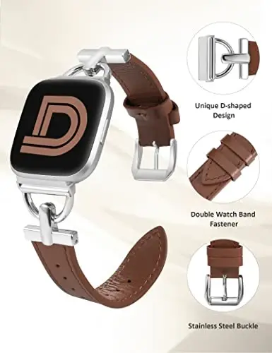 Wearlizer Charm Charm Fitbit Versa 2 Ayollar uchun mos charm tasmalar, Fitbit Versa 2/Versa Lite/SE Smart Watch uchun D-shaklidagi metall tokali ko'ylak Slim charm tasmali bilaguzuk - 4