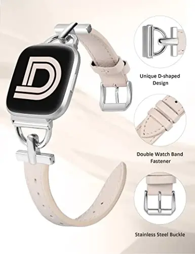 Wearlizer Charm Charm Fitbit Versa 2 Ayollar uchun mos keladigan charm tasmalar, Fitbit Versa 2/Versa Lite/SE Smart Watch uchun D-shaklli metall tokali nafis ingichka charm bilaguzuk - 4