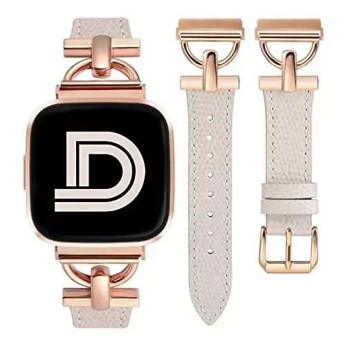 Wearlizer Charmband Fitbit Versa 2 Ayollar uchun mos charm bilaguzuk, Nozik tasmali bilaguzuk, D-shaklli metall tokali Versa/Versa 2/Versa Lite/Versa SE Aqlli soat Lizard Starlight/Rose Gold - 1