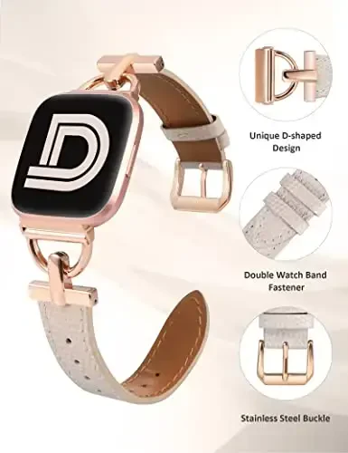 Wearlizer Charmband Fitbit Versa 2 Ayollar uchun mos charm bilaguzuk, Nozik tasmali bilaguzuk, D-shaklli metall tokali Versa/Versa 2/Versa Lite/Versa SE Aqlli soat Lizard Starlight/Rose Gold - 4
