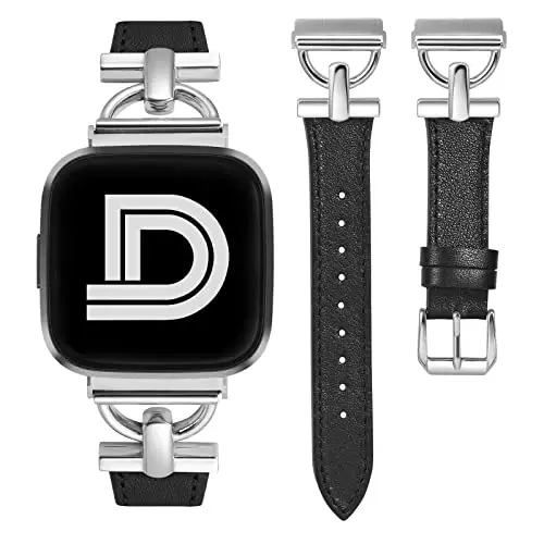Wearlizer Charmband Fitbit Versa bilakuzuklariga mos keladi, ayollar uchun D shaklidagi metall tokali nozik charm tasmali bilaguzuk 