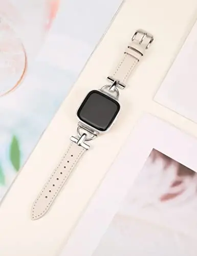Wearlizer Leather Band Compatible with Fitbit Versa 2 Bands for Women, Dressy Slim Leather Strap Wristband with D-Shape Metal Buckle for Fitbit Versa 2/Versa Lite/SE Smart Watch - 2