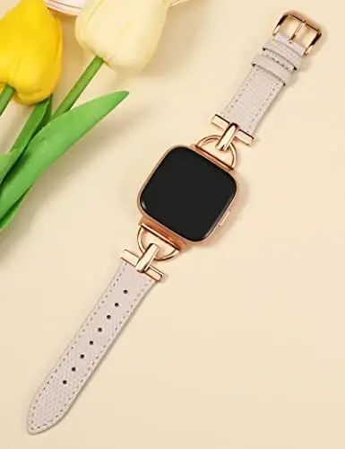 Wearlizer Leather Band Compatible with Fitbit Versa 2 Bands for Women, Dressy Slim Leather Strap Wristband with D-Shape Metal Buckle for Fitbit Versa 2/Versa Lite/SE Smart Watch - WEARLIZER (1)