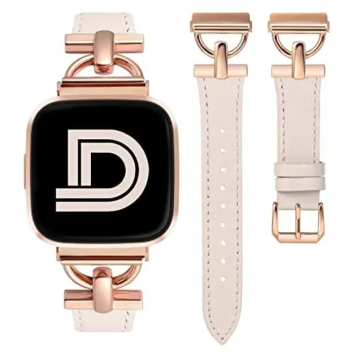 Wearlizer Leather Band Compatible with Fitbit Versa 2 Bands for Women, Dressy Slim Leather Strap Wristband with D-Shape Metal Buckle for Fitbit Versa 2/Versa Lite/SE Smart Watch - 1