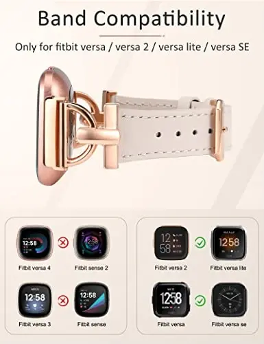 Wearlizer Leather Band Compatible with Fitbit Versa 2 Bands for Women, Dressy Slim Leather Strap Wristband with D-Shape Metal Buckle for Fitbit Versa 2/Versa Lite/SE Smart Watch - 3