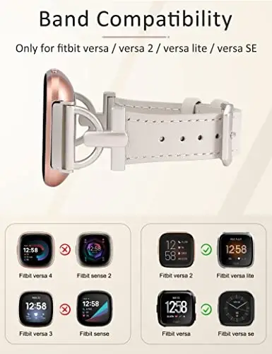 Wearlizer Leather Band Compatible with Fitbit Versa 2 Bands for Women, Dressy Slim Leather Strap Wristband with D-Shape Metal Buckle for Fitbit Versa 2/Versa Lite/SE Smart Watch - 3