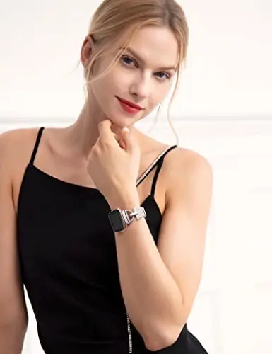 Wearlizer Leather Band Compatible with Fitbit Versa 2 Bands for Women, Dressy Slim Leather Strap Wristband with D-Shape Metal Buckle for Fitbit Versa 2/Versa Lite/SE Smart Watch - 5