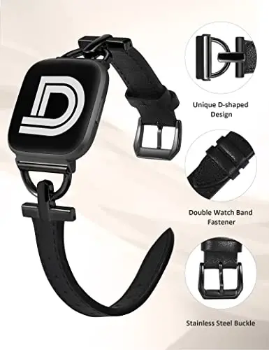 Wearlizer Leather Band Compatible with Fitbit Versa 2 Bands for Women, Dressy Slim Leather Strap Wristband with D-Shape Metal Buckle for Fitbit Versa 2/Versa Lite/SE Smart Watch - 4