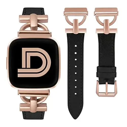Wearlizer Leather Band Compatible with Fitbit Versa 2 Bands for Women, Dressy Slim Leather Strap Wristband with D-Shape Metal Buckle for Fitbit Versa 2/Versa Lite/SE Smart Watch - WEARLIZER