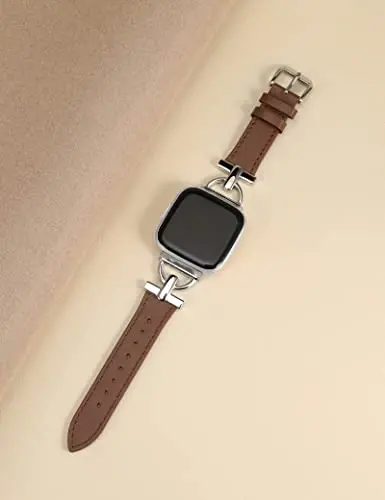 Wearlizer Leather Band Compatible with Fitbit Versa 2 Bands for Women, Dressy Slim Leather Strap Wristband with D-Shape Metal Buckle for Fitbit Versa 2/Versa Lite/SE Smart Watch - WEARLIZER (1)