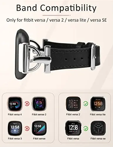 Wearlizer Leather Band Compatible with Fitbit Versa 2 Bands for Women, Dressy Slim Leather Strap Wristband with D-Shape Metal Buckle for Fitbit Versa 2/Versa Lite/SE Smart Watch - 3