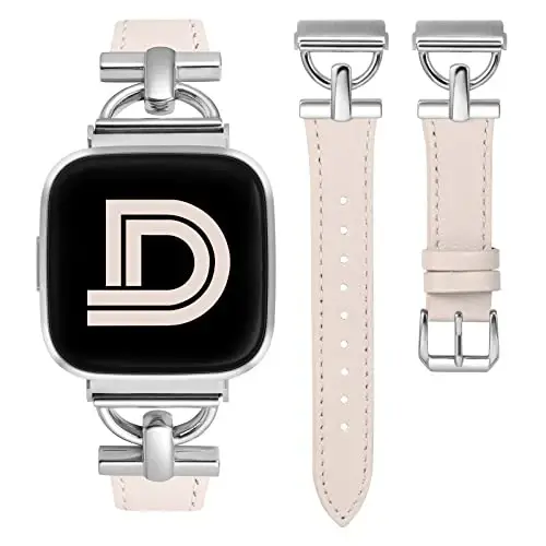 Wearlizer кожаный ремешок, совместимый с браслетами Fitbit Versa 2 для женщин, нарядный тонкий кожаный браслет с D-образной металлической пряжкой для смарт-часов Fitbit Versa 2/Versa Lite/SE - WEARLIZER