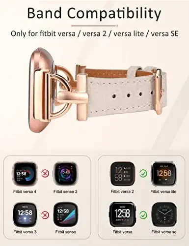 Wearlizer кожаный ремешок, совместимый с Fitbit Versa 2 для женщин, нарядный тонкий ремешок на запястье D-образной металлической пряжкой Versa/Versa 2/Versa Lite/Versa SE Smart Watch Lizard Starlight/Rose Gold - 3