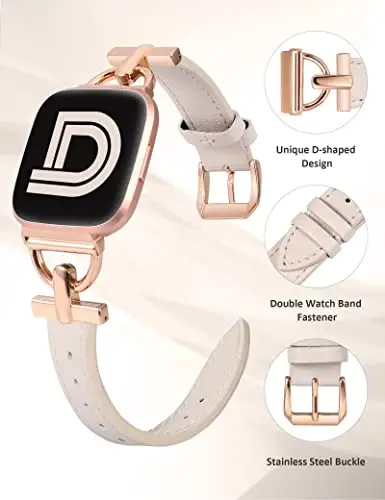 Wearlizer Leather Band Compatible with Fitbit Versa 2 Bands for Women, Dressy Slim Leather Strap Wristband with D-Shape Metal Buckle for Fitbit Versa 2/Versa Lite/SE Smart Watch - 4
