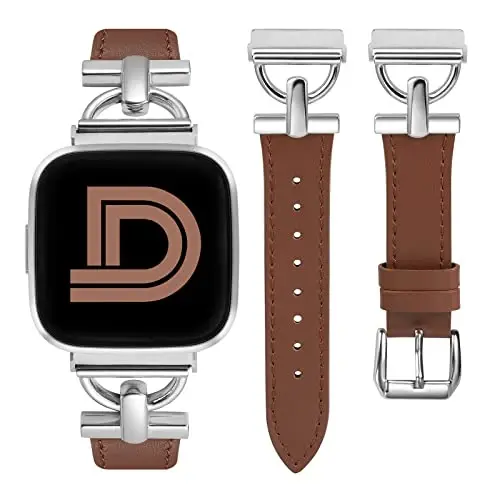 Wearlizer Leather Band Compatible with Fitbit Versa 2 Bands for Women, Dressy Slim Leather Strap Wristband with D-Shape Metal Buckle for Fitbit Versa 2/Versa Lite/SE Smart Watch - WEARLIZER