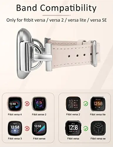 Wearlizer Leather Band Compatible with Fitbit Versa 2 Bands for Women, Dressy Slim Leather Strap Wristband with D-Shape Metal Buckle for Fitbit Versa 2/Versa Lite/SE Smart Watch - 3