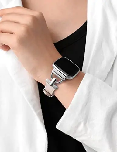 Wearlizer Leather Band Compatible with Fitbit Versa 2 Bands for Women, Dressy Slim Leather Strap Wristband with D-Shape Metal Buckle for Fitbit Versa 2/Versa Lite/SE Smart Watch - 5