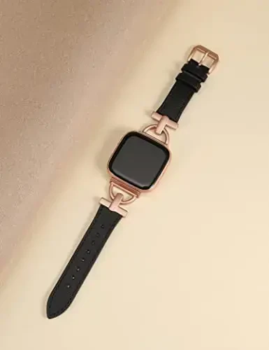 Wearlizer Leather Band Compatible with Fitbit Versa 2 Bands for Women, Dressy Slim Leather Strap Wristband with D-Shape Metal Buckle for Fitbit Versa 2/Versa Lite/SE Smart Watch - WEARLIZER (1)