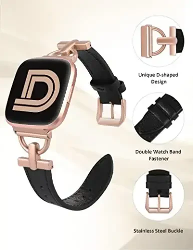 Wearlizer Leather Band Compatible with Fitbit Versa 2 Bands for Women, Dressy Slim Leather Strap Wristband with D-Shape Metal Buckle for Fitbit Versa 2/Versa Lite/SE Smart Watch - 4