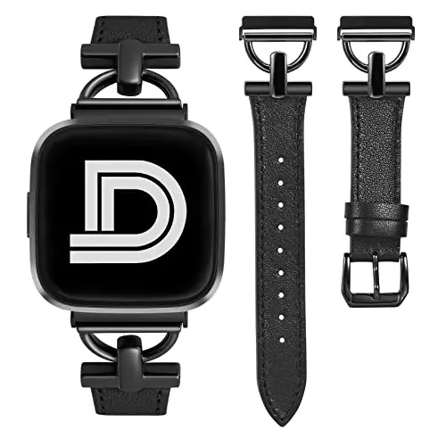 Wearlizer Leather Band Compatible with Fitbit Versa 2 Bands for Women, Dressy Slim Leather Strap Wristband with D-Shape Metal Buckle for Fitbit Versa 2/Versa Lite/SE Smart Watch 