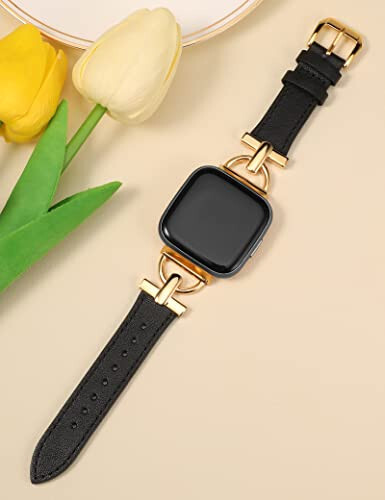 Wearlizer Leather Band Compatible with Fitbit Versa 2 Bands for Women, Dressy Slim Leather Strap Wristband with D-Shape Metal Buckle for Fitbit Versa/Versa 2/Versa Lite/Versa SE Smart Watch - 2