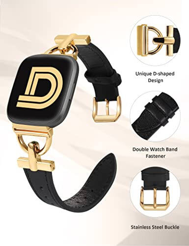 Wearlizer Leather Band Compatible with Fitbit Versa 2 Bands for Women, Dressy Slim Leather Strap Wristband with D-Shape Metal Buckle for Fitbit Versa/Versa 2/Versa Lite/Versa SE Smart Watch - 4