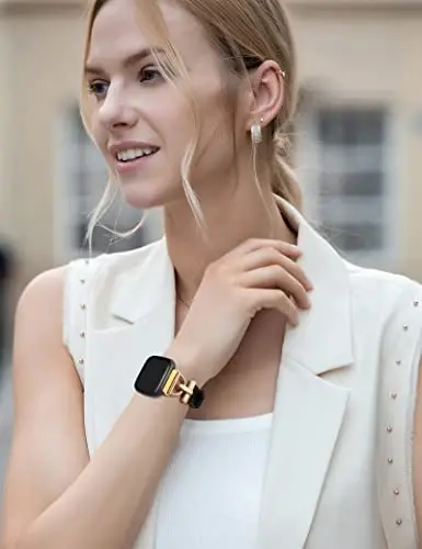 Wearlizer Leather Band compatible with Fitbit Versa 2 for women. Dressy Slim Leather Strap Wristband with D-Shape Metal Buckle for Fitbit Versa/Versa 2/Versa Lite/Versa SE Smart Watch. - 1