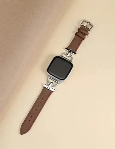 Wearlizer Leather Band Compatible with Fitbit Versa 2 Bands for Women, Dressy Slim Leather Strap Wristband with D-Shape Metal Buckle for Fitbit Versa 2/Versa Lite/SE Smart Watch - WEARLIZER (1)