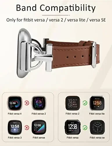 Wearlizer Leather Band Compatible with Fitbit Versa 2 Bands for Women, Dressy Slim Leather Strap Wristband with D-Shape Metal Buckle for Fitbit Versa 2/Versa Lite/SE Smart Watch - 3