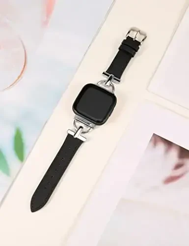 Wearlizer Leather Band Compatible with Fitbit Versa Bands, Slim Leather Strap Wristband with D-Shape Metal Buckle for Women - 2